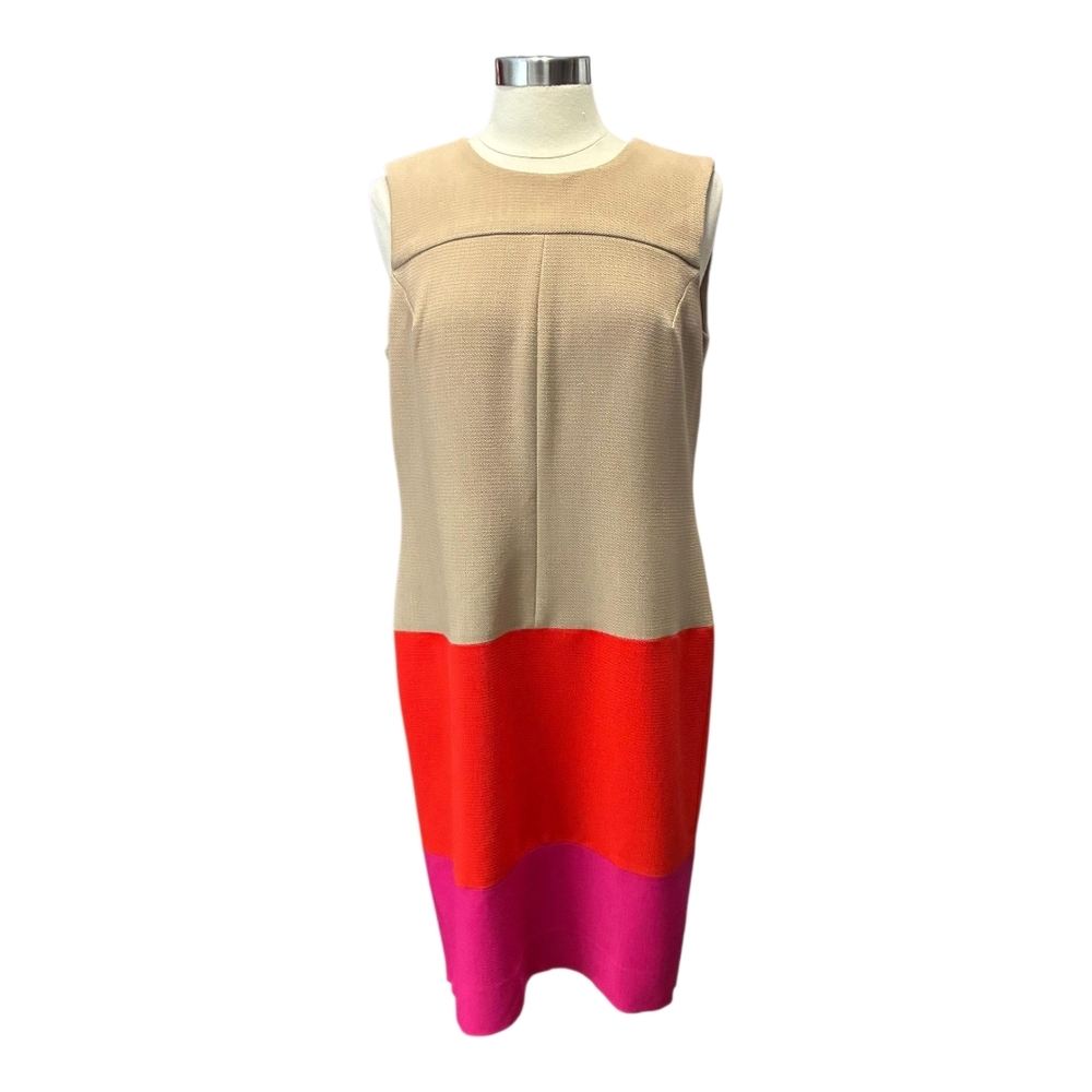 Jones New York | Sleeveless Colorblock Midi Dress in Beige, Red, and Pink Sz 14
